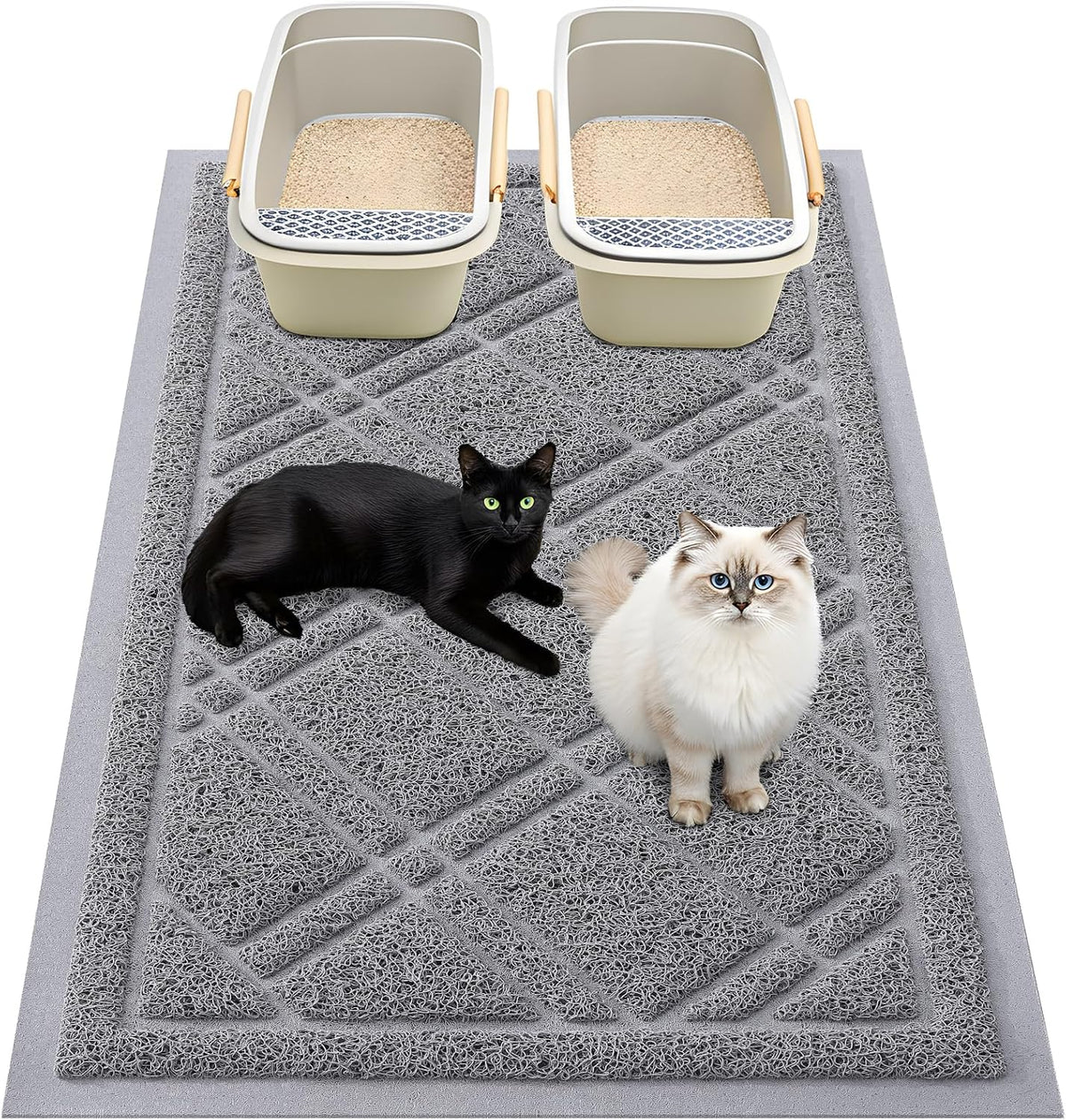 Smiry Cat Litter Box Mat 30x17, Non-Slip Water Resistant Litter Trapping Mat, Easy Clean Less Waste and Urine-Locking Cat Carpet for Indoor, Grey - Image 15