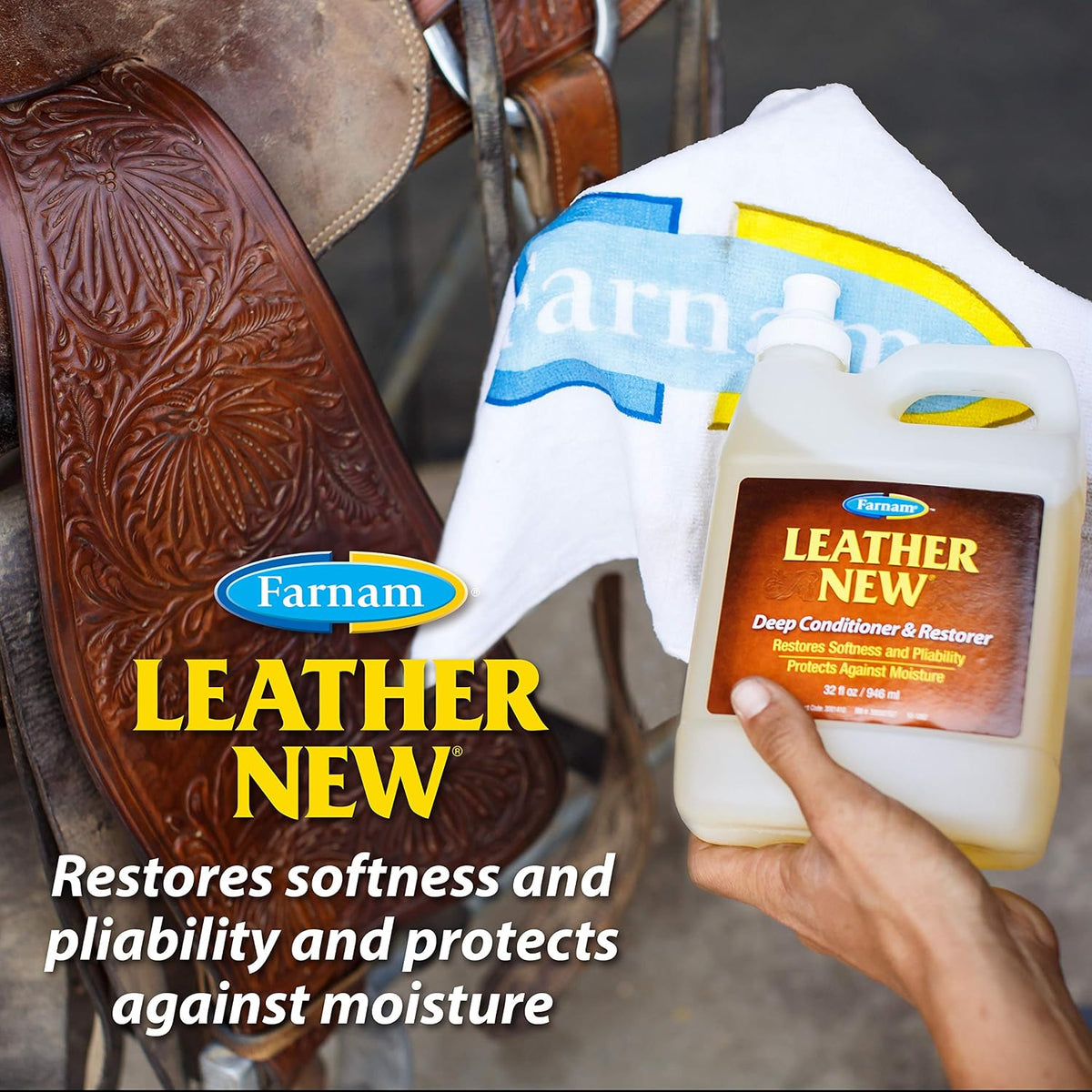 Farnam leather conditioner label and size details
