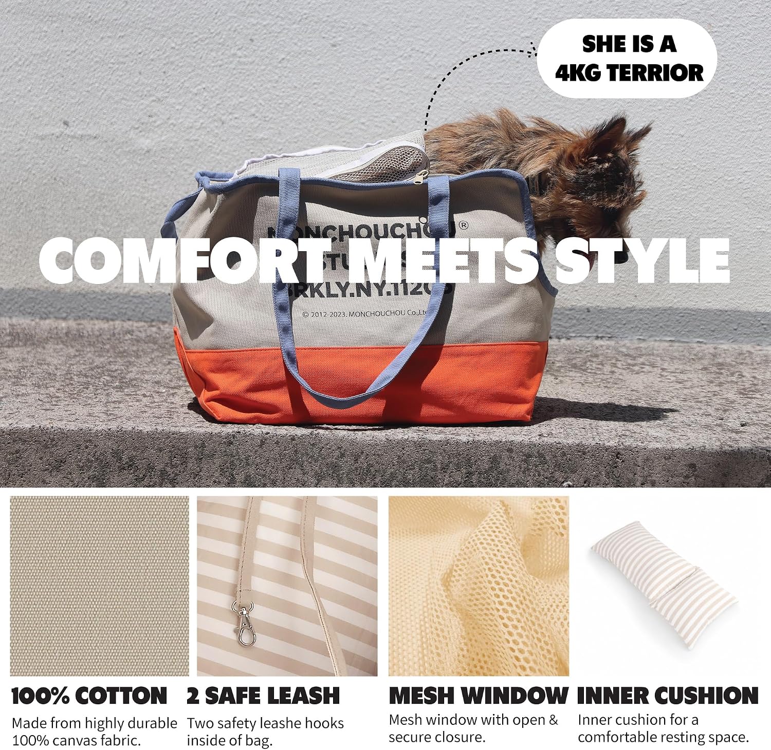 Monchouchou Brooklyn dog tote features and structure details