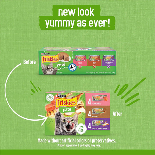 Purina Friskies wet cat food Salmon Dinner pate can top view