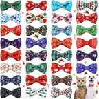 A domestic cat wearing the lightweight polyester Hawaiian pet bowtie in a colorful setting.