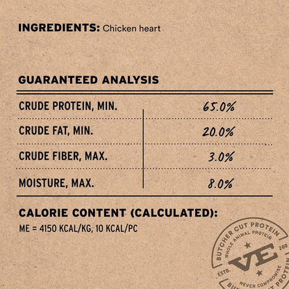 Nutrient dense single ingredient chicken heart cat treats in a bowl