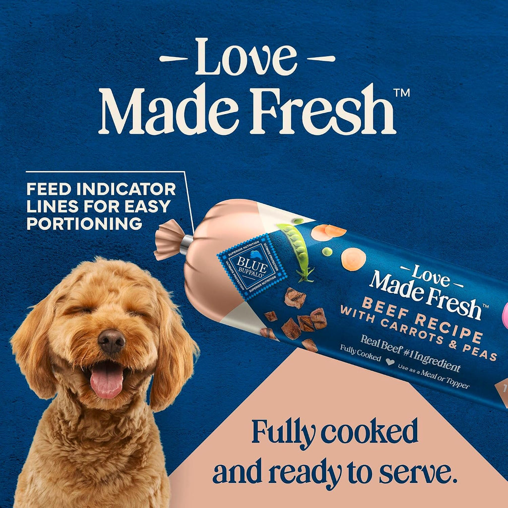 Instructional diagram for portioning Blue Buffalo dog food roll