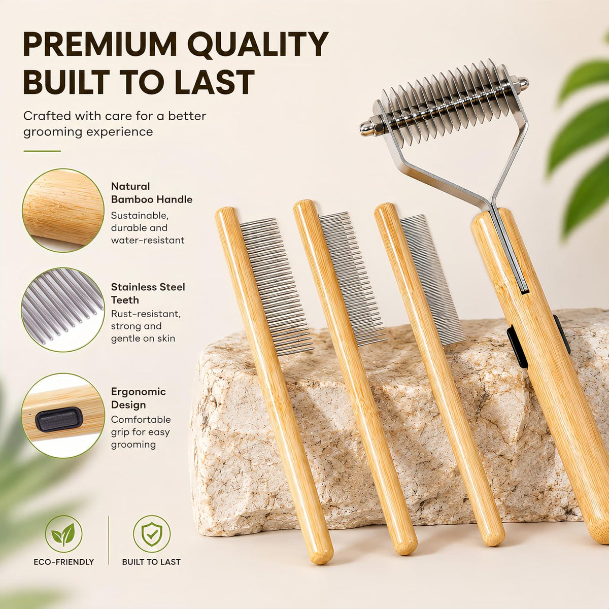 Juyoolumin stainless steel undercoat rake with bamboo handle