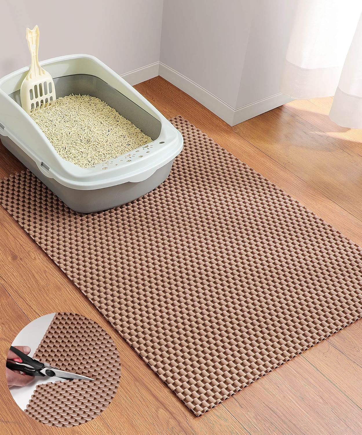 Cooyes Cat Litter Mat - Cut to Fit Any Place, 35"x23" Large Litter Trapping Mat for Litter Box, Easy to Clean, Waterproof & Non-Slip Kitty Pad, Scatter Control to Protect the Floor (Khaki) - Image 12