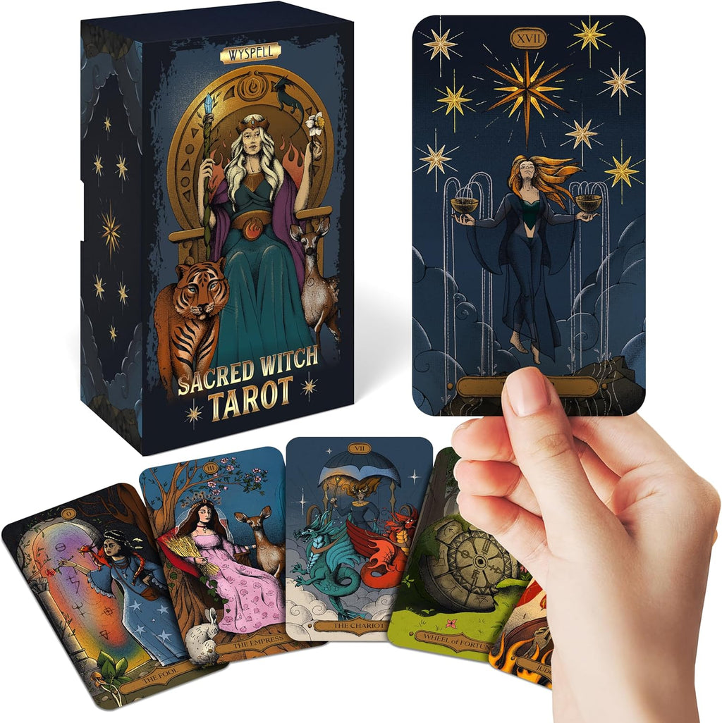 Wyspell Sacred Witch Tarot Deck front view with guidebook