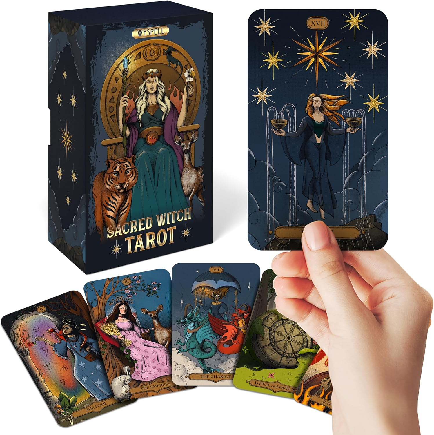 Wyspell Sacred Witch Tarot Deck front view with guidebook