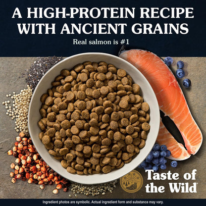 Authentic USA imported Taste of the Wild salmon dry kibble packaging for all life stages.