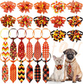 Mruq Pet Fall Dog Collar Bow Ties front view showing various pumpkin and maple leaf patterns.