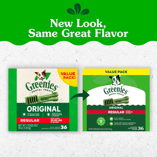 Greenies Veterinarian-Recommended Adult Natural Dental Dog Treats Regular Size, Dog Dental Chews, Original Flavor, 36 oz. Pack, 36 Count - Image 2