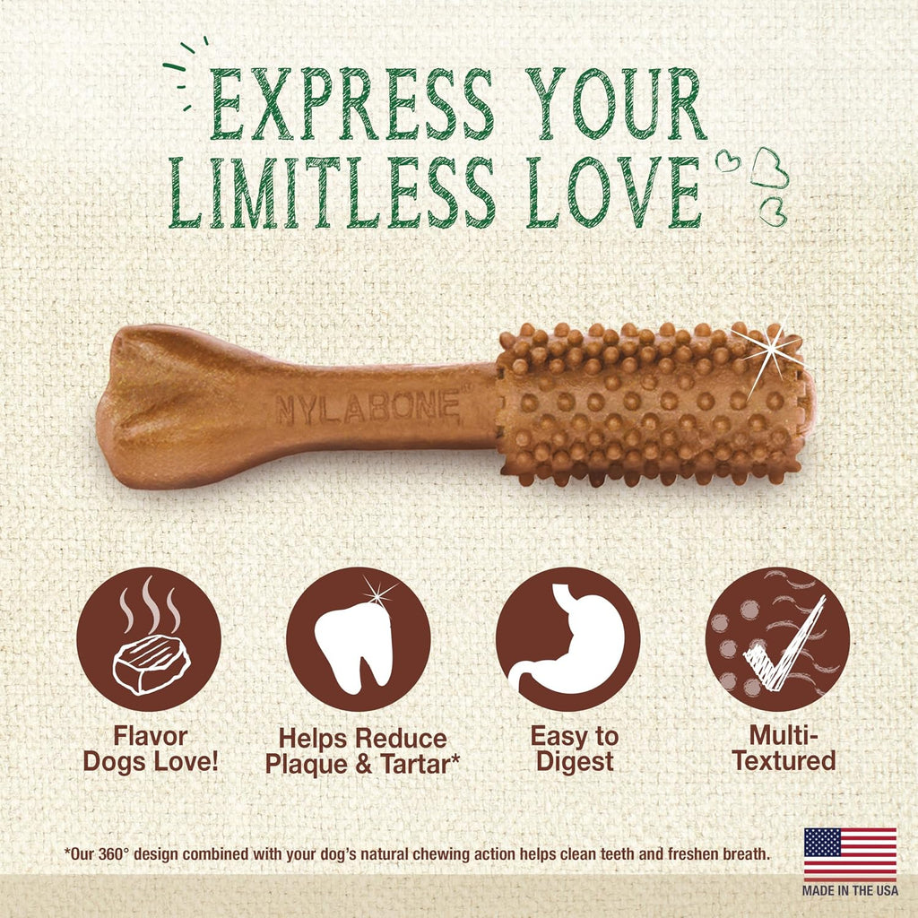 Close up of Nylabone Nutri Dent dental chew highlighting the 360 degree scrubbing nubs