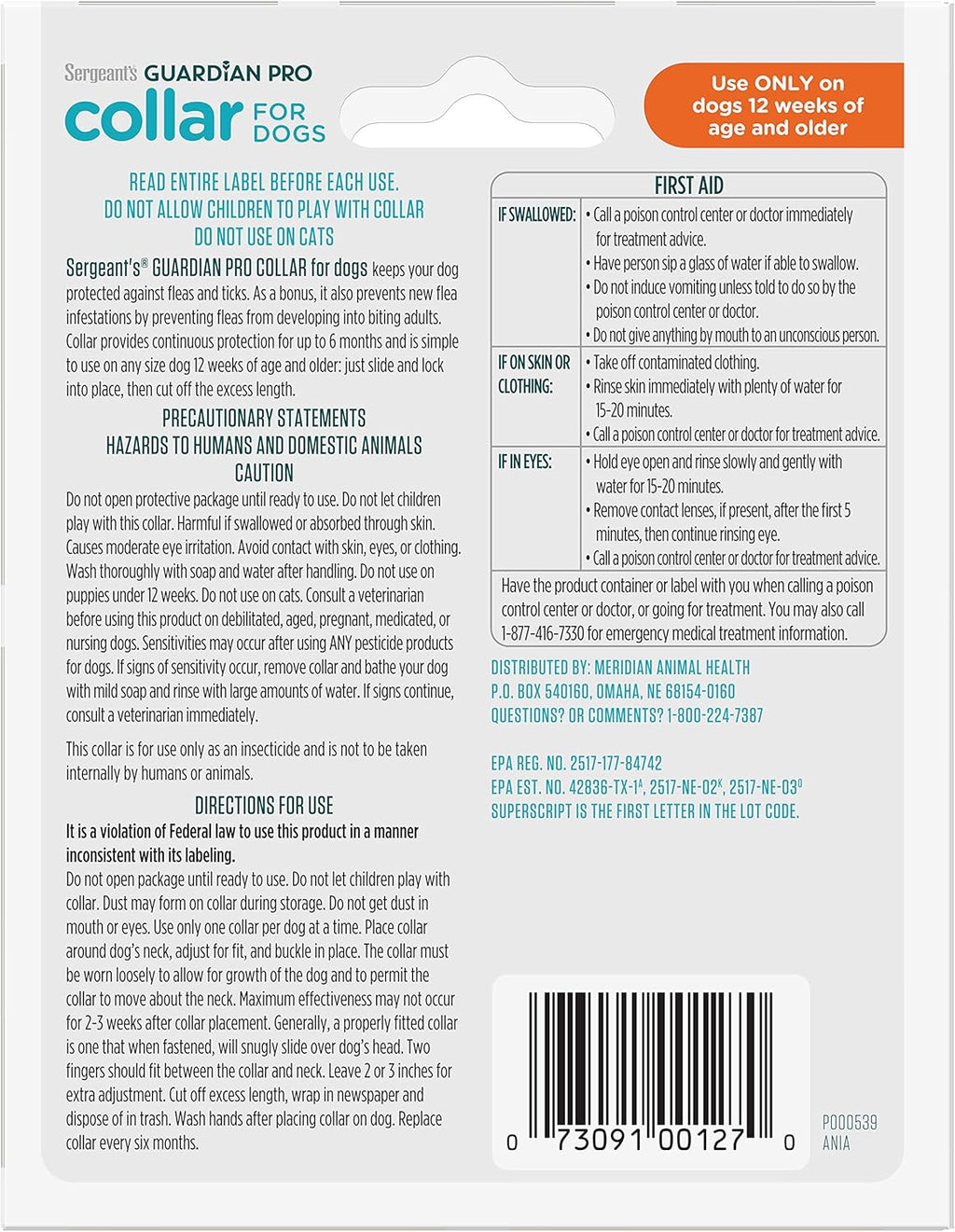 Side view of Sergeant's Guardian Pro flea and tick collar package
