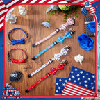 Six piece set of premium cotton patriotic cat collars with vibrant American flag inspired prints.