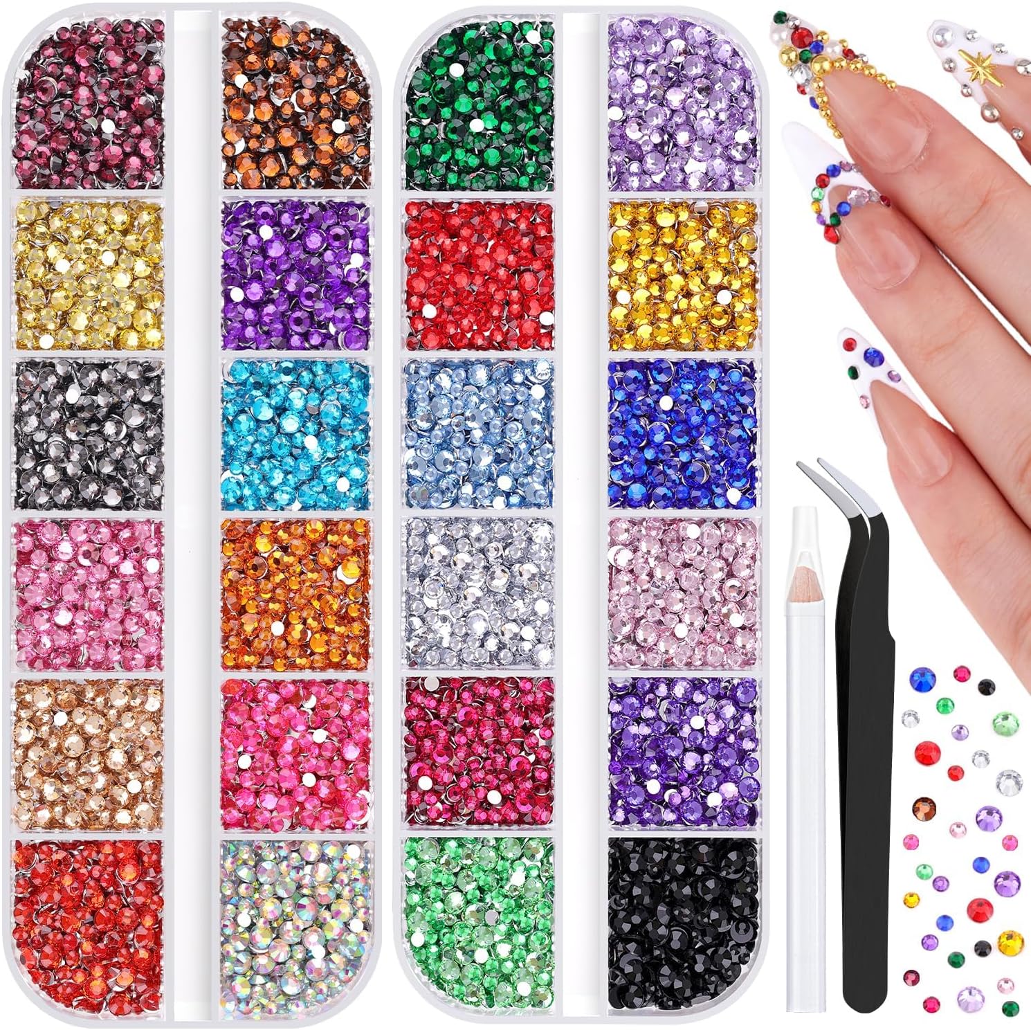 CoolShef 10000 piece resin nail art rhinestones kit front view