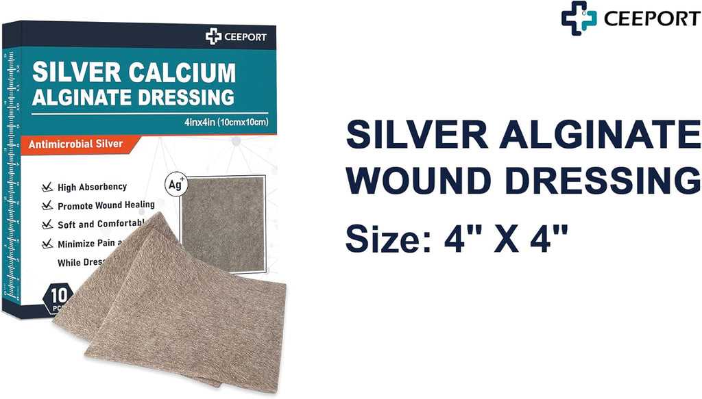 Ten pack individual silver alginate wound dressing squares for burns and ulcers