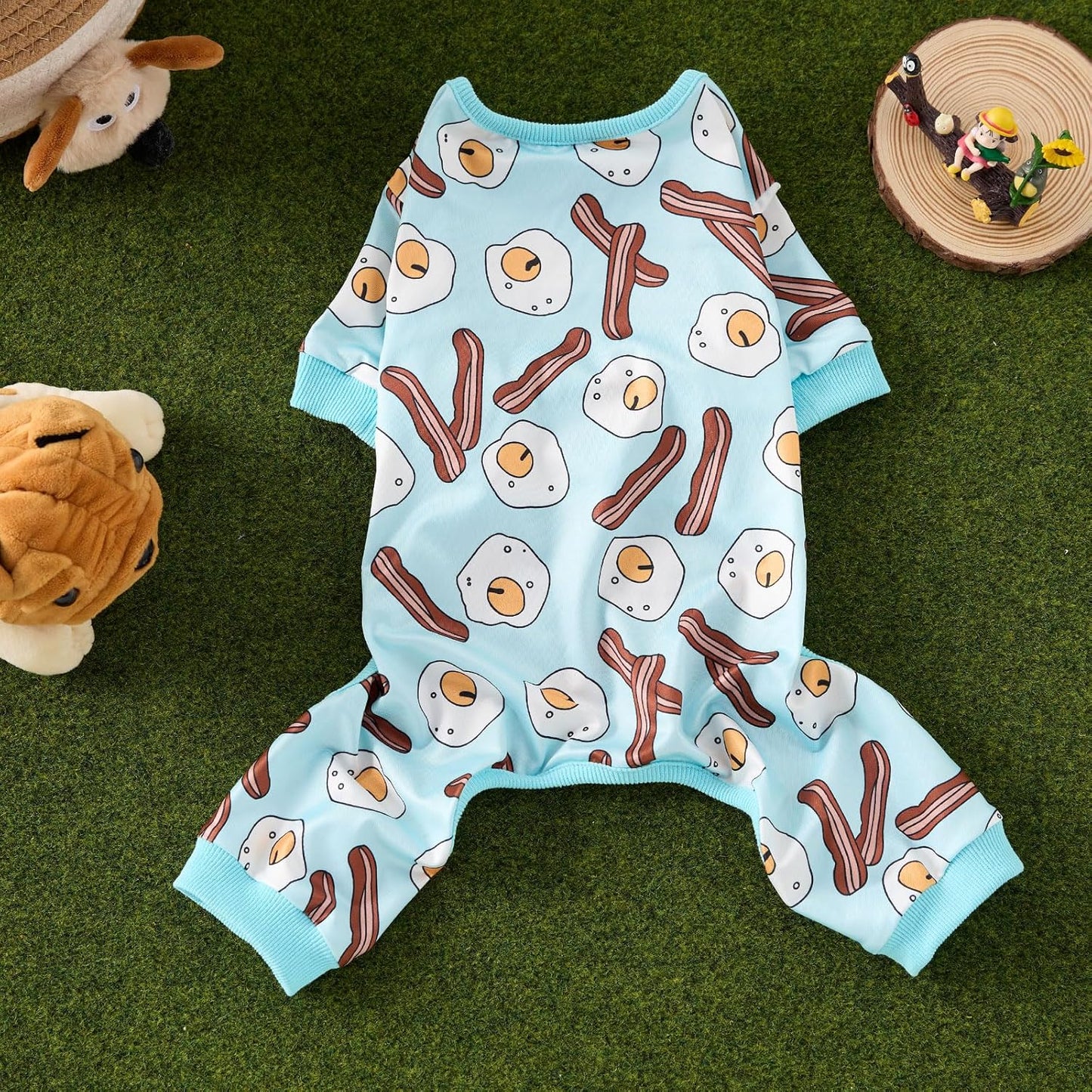 Side view of a medium dog wearing the cozy polyester CozeVian pet sleepwear