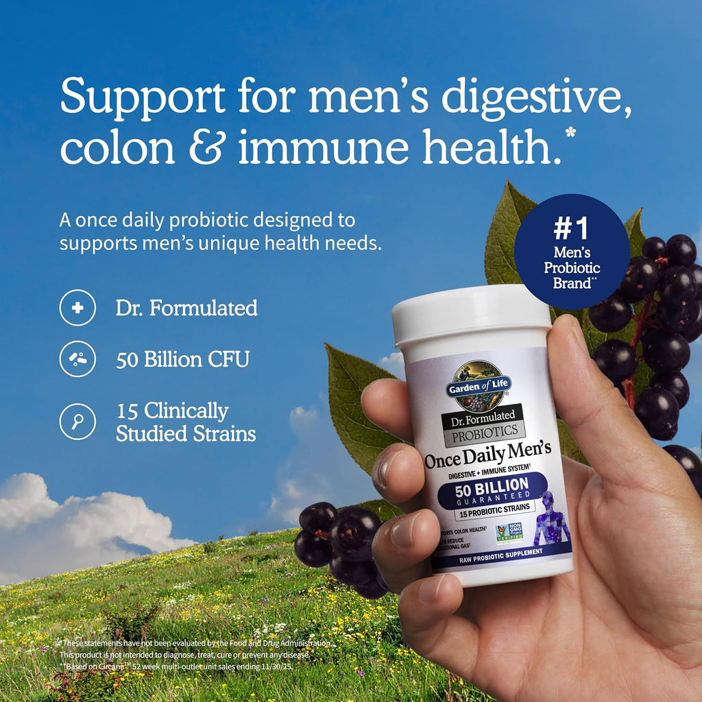 Garden of Life men probiotic bottle showing 50 billion CFU count