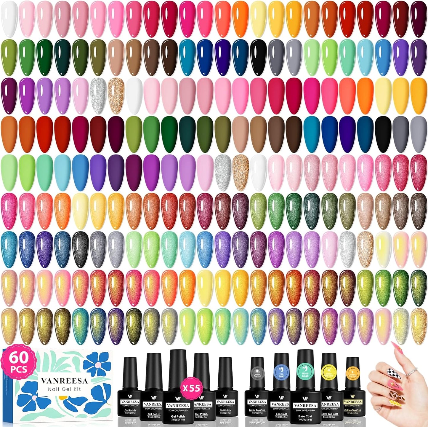 Vanreesa 60 pieces gel nail polish set front view showing 55 colors