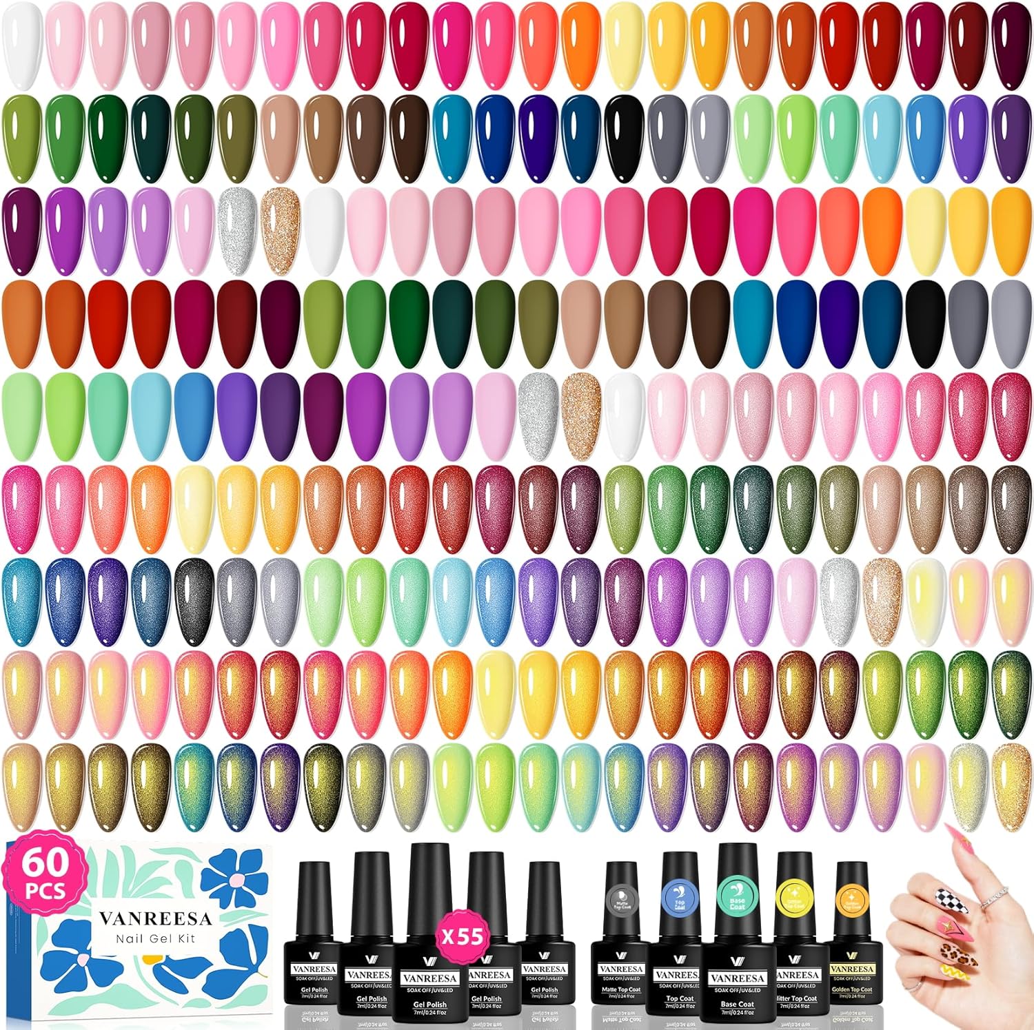 Vanreesa 60 pieces gel nail polish set front view showing 55 colors