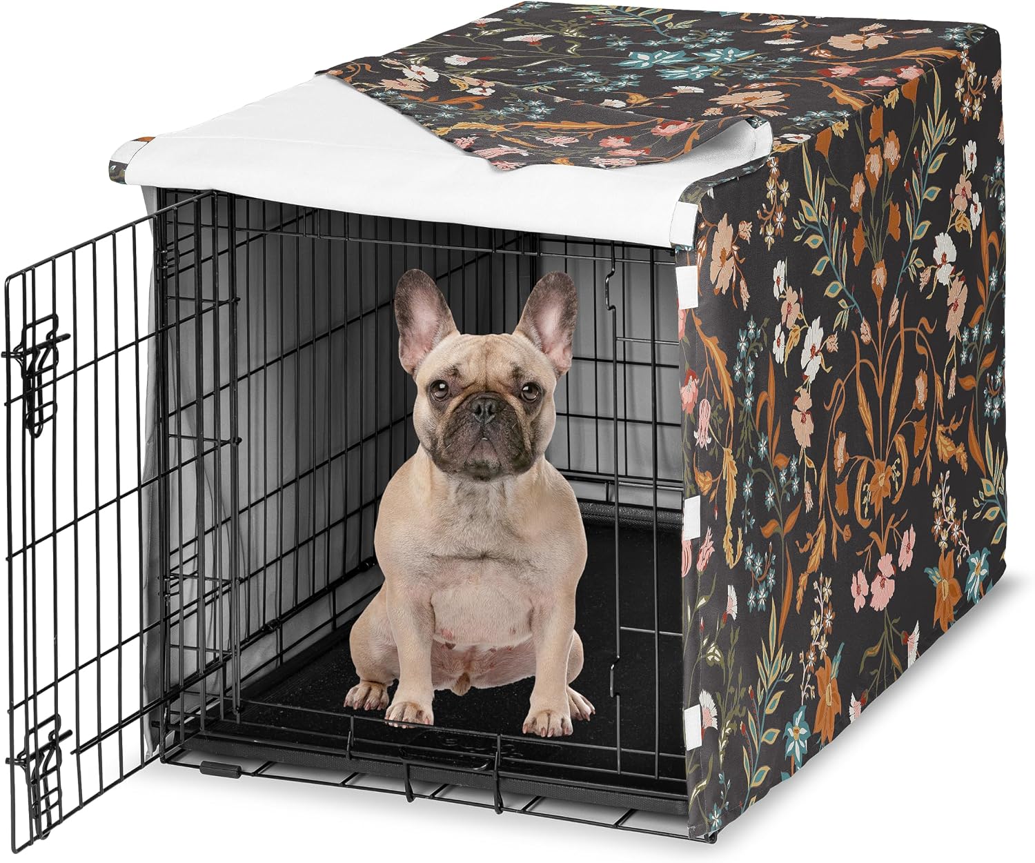 Sweet Jojo Designs 24in. Small Dog Crate Cover (Black Boho Wildflower) for Girls Pet Cage, Kennel Covers (Vintage, Floral, Leaves, Botanical, Paisley, Flower, Bohemian, Farmhouse, Orange, Blue, Teal) - Image 9