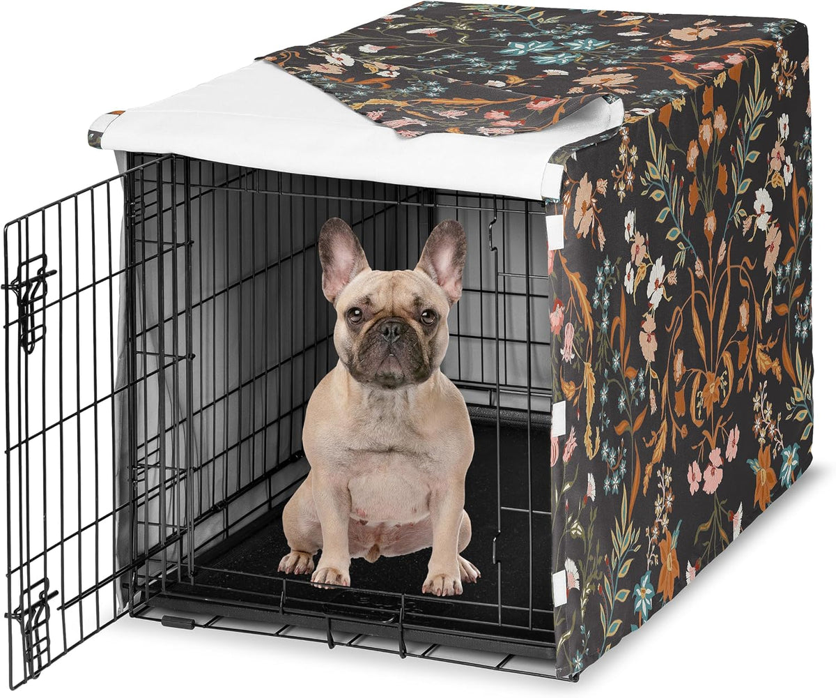 Sweet Jojo Designs 24in. Small Dog Crate Cover (Black Boho Wildflower) for Girls Pet Cage, Kennel Covers (Vintage, Floral, Leaves, Botanical, Paisley, Flower, Bohemian, Farmhouse, Orange, Blue, Teal) - Image 9
