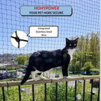 Cat netting installed on apartment window for pet protection