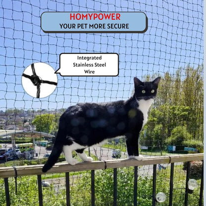 Cat netting installed on apartment window for pet protection