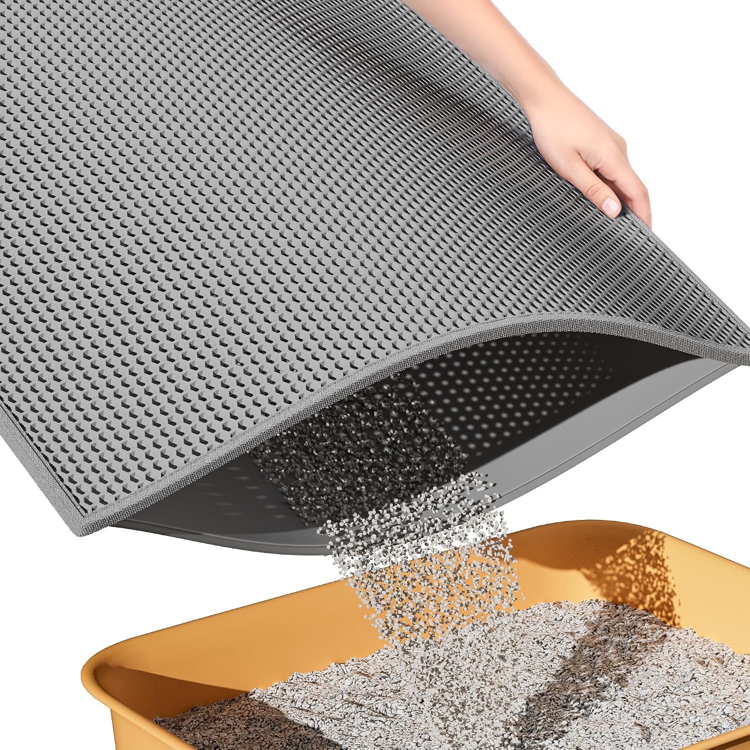 ESTHELLO cat litter trapping mat front view showing grey honeycomb mesh design.