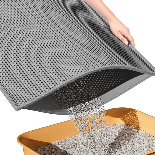 ESTHELLO cat litter trapping mat front view showing grey honeycomb mesh design.
