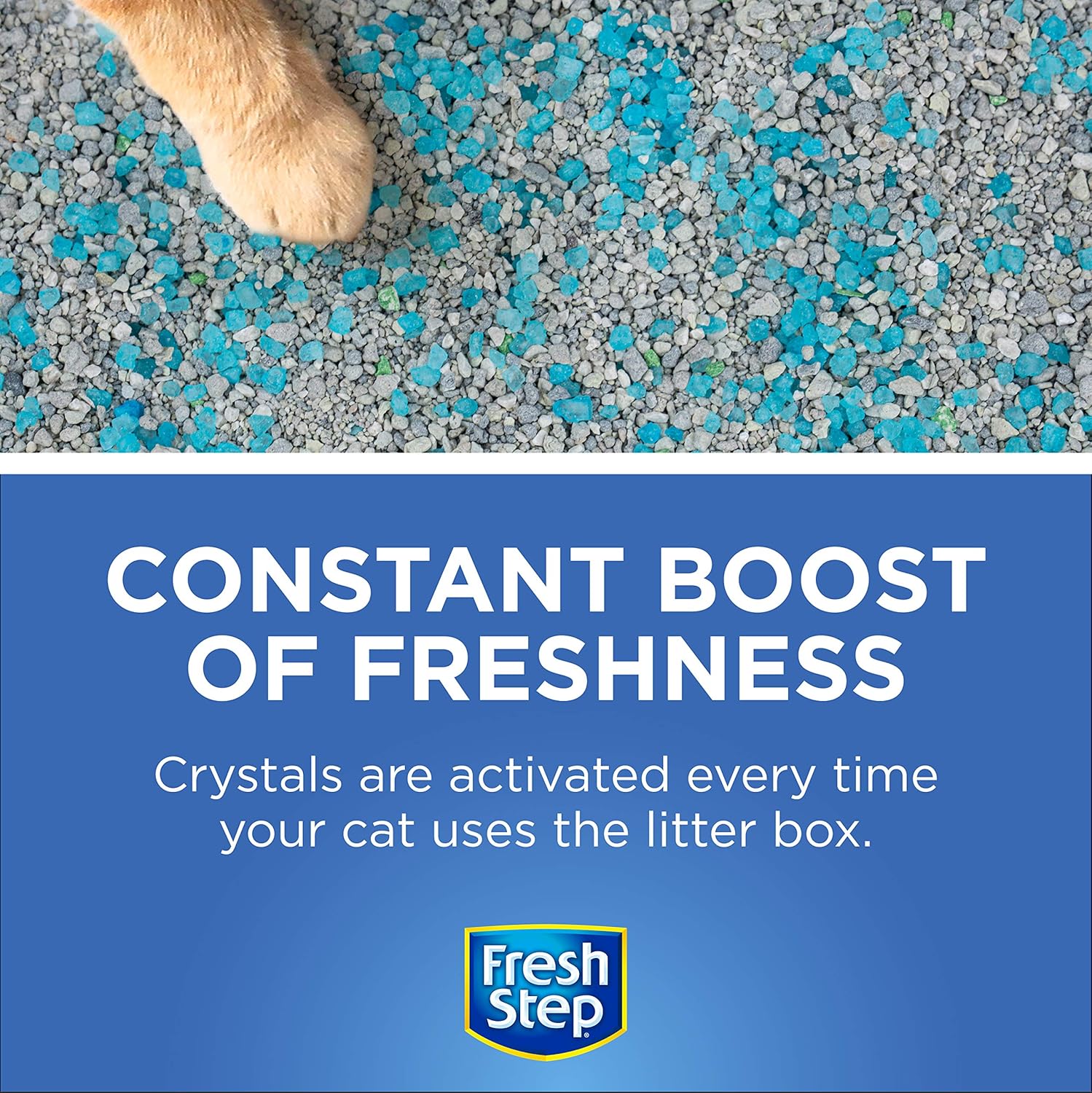 Water soluble residue free cat litter deodorizer crystals application demonstration