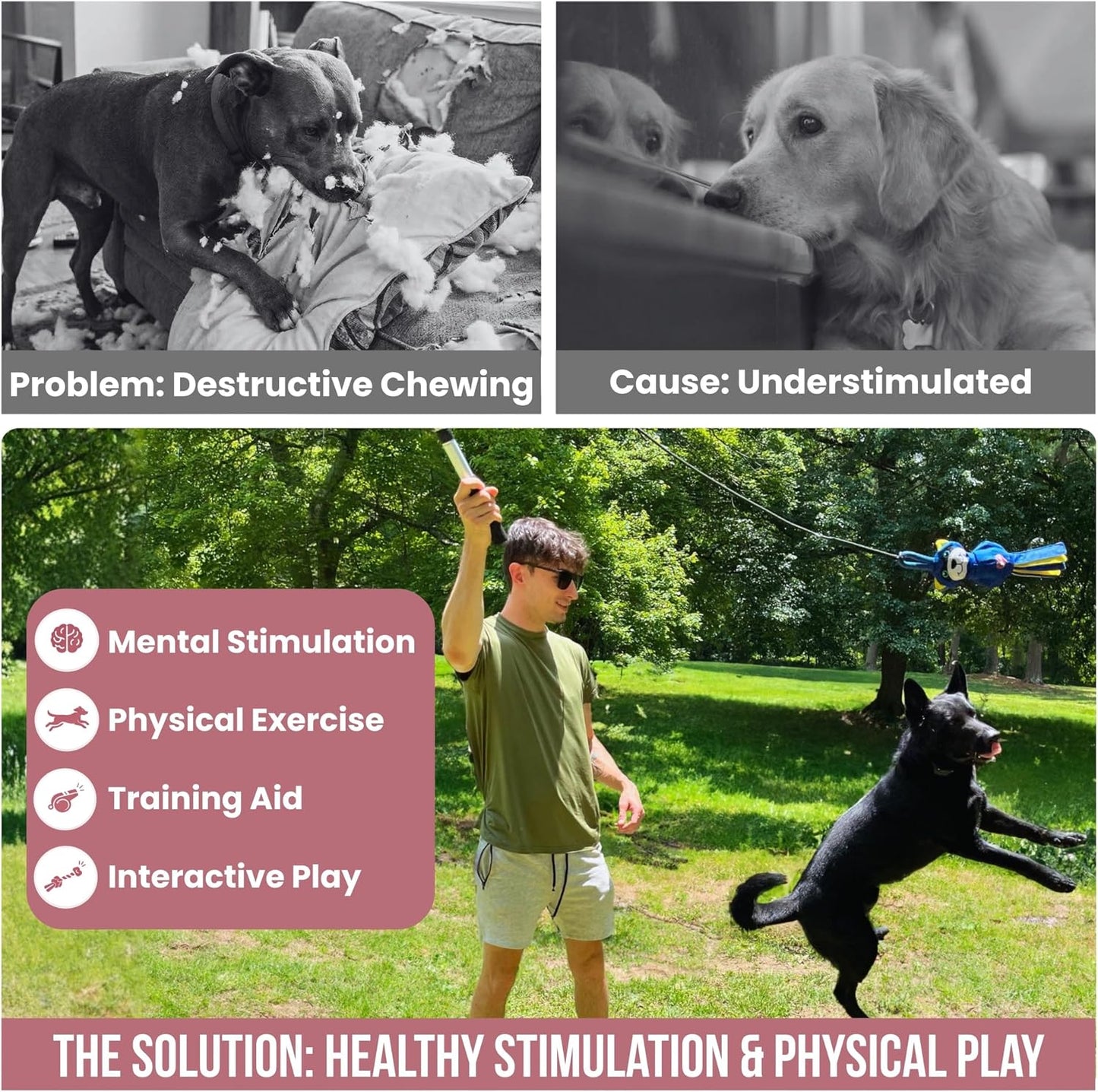 Lucolove interactive dog teaser stick showing collapsed thirteen inch portable storage size