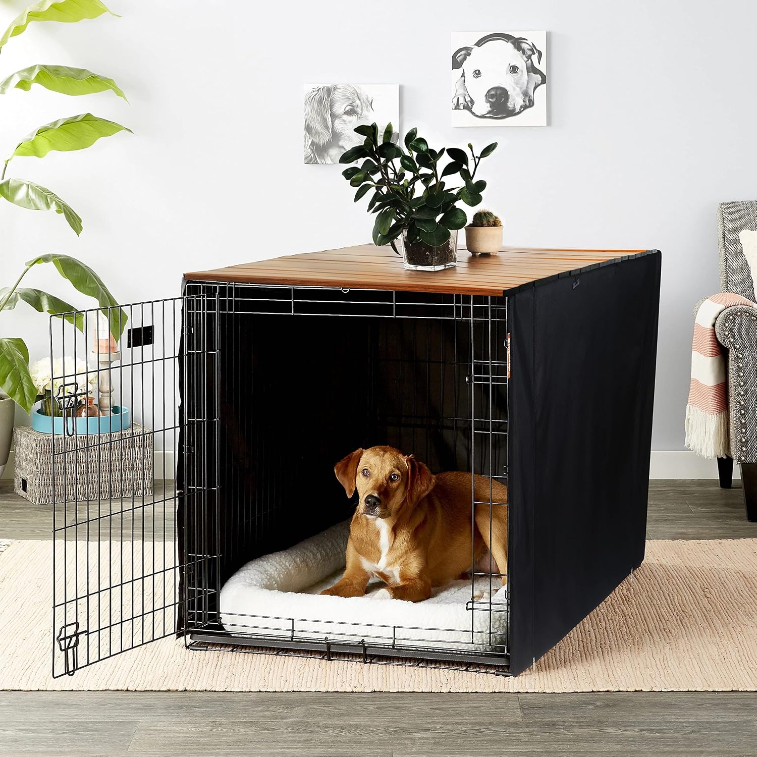 HiCaptain rustic brown pet crate table topper packaging contents showing foldable wood panel