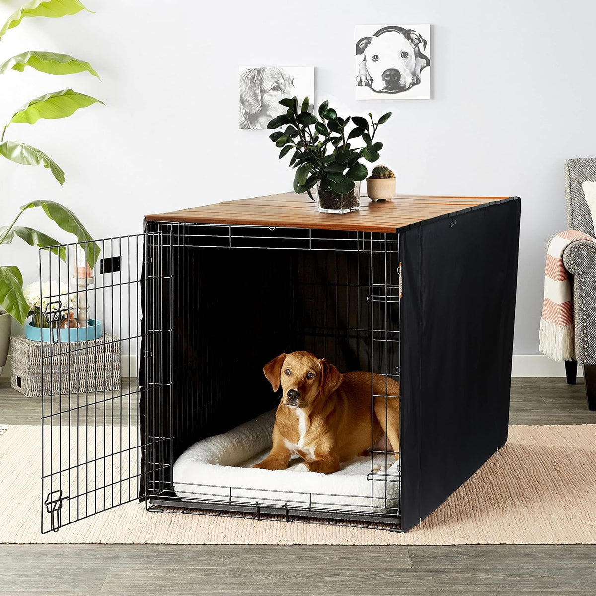 HiCaptain rustic brown pet crate table topper packaging contents showing foldable wood panel