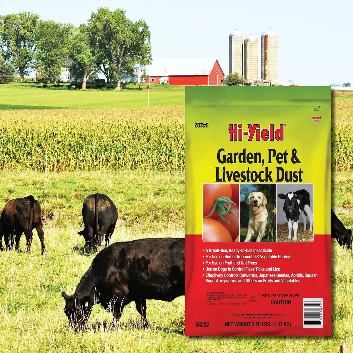 Hi-Yield insecticide powder bottle for livestock and garden use