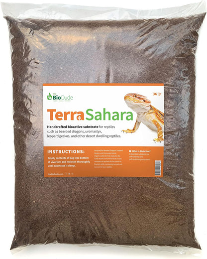Bio Dude Terra Sahara bioactive reptile substrate 36 quarts front view bag for desert terrariums