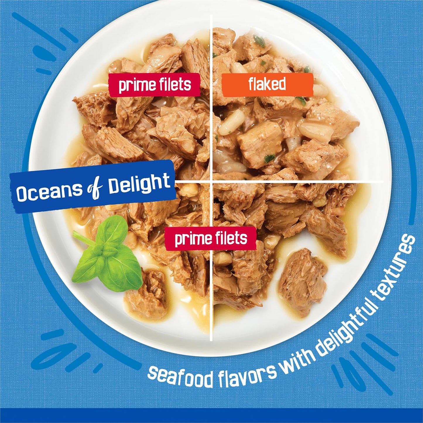 Purina Friskies Oceans of Delight flaked and prime filets cans
