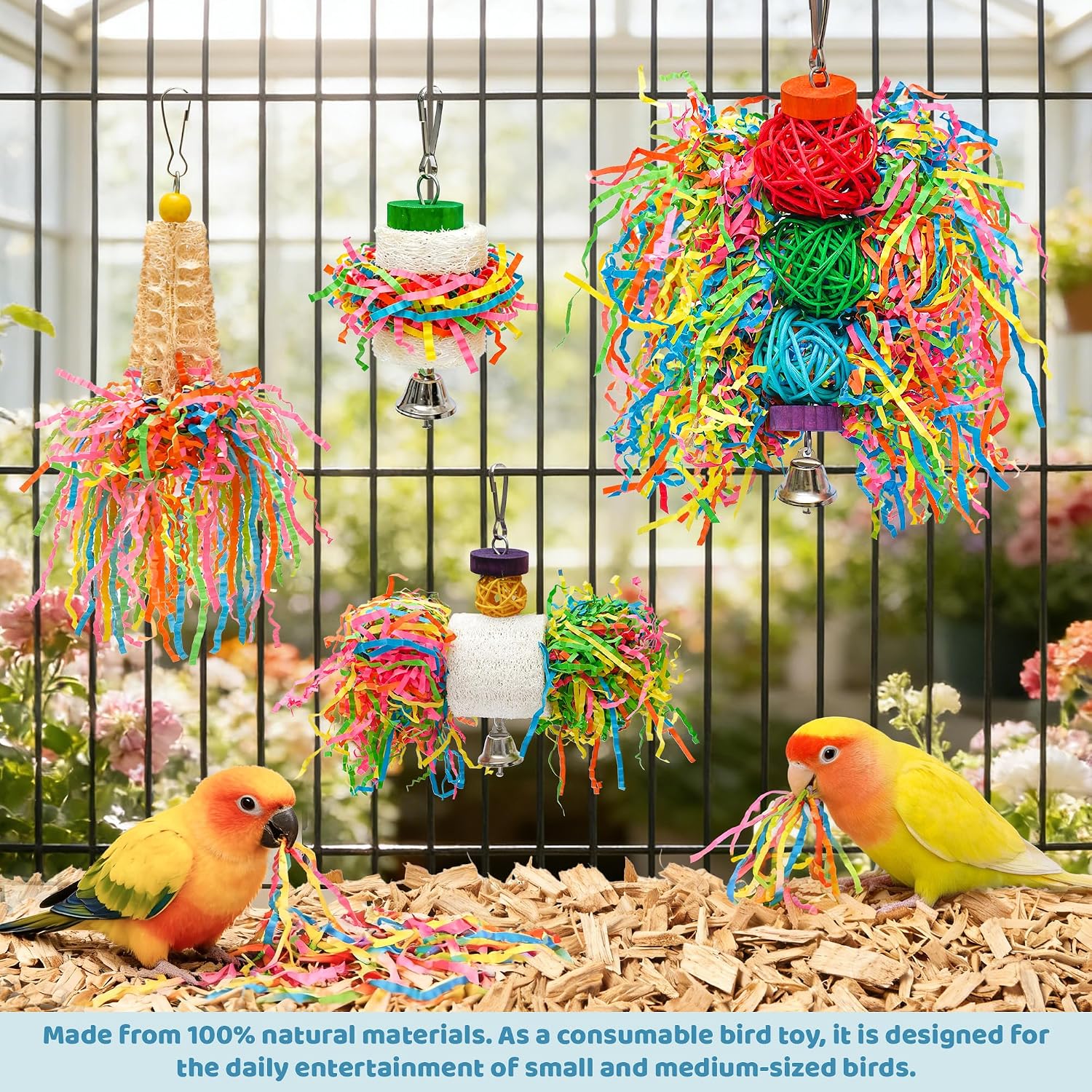 Hanging bird cage accessories set for love birds play
