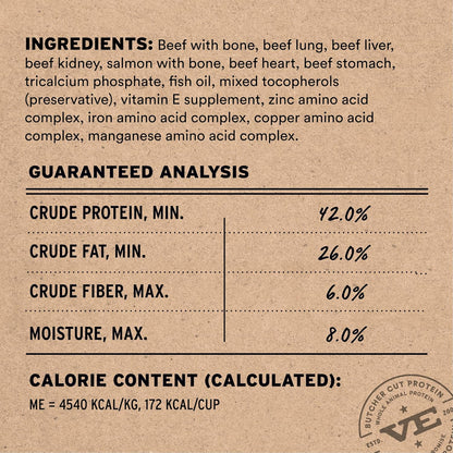 Vital Essentials grain free raw dog food ingredient label