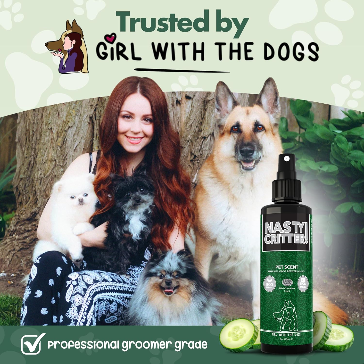 Girl With The Dogs pet cologne spray bottle label details