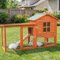 Large Outdoor Indoor Rabbit Hutch Wooden Bunny Rabbit Cage 2-Story with Run No-Leak Pull-Out Tray Waterproof Asphalt Roof Ramp for Guinea Pig Small Animal Wood Pet House Home Orange - Image 1