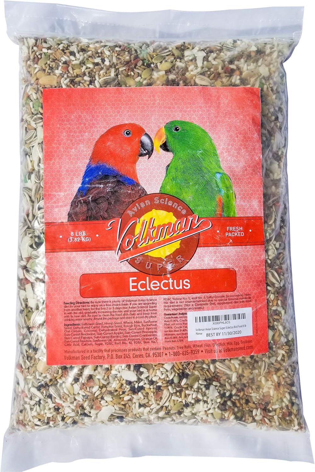Resealable 4 pound bag of Volkman Avian Science Super Eclectus food