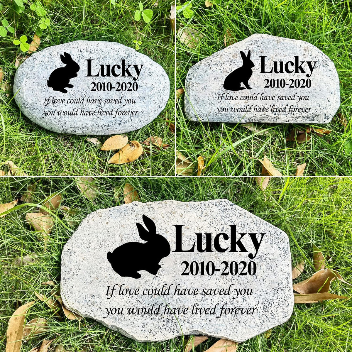 Hand-painted memorial plaque for pets beside a walkway
