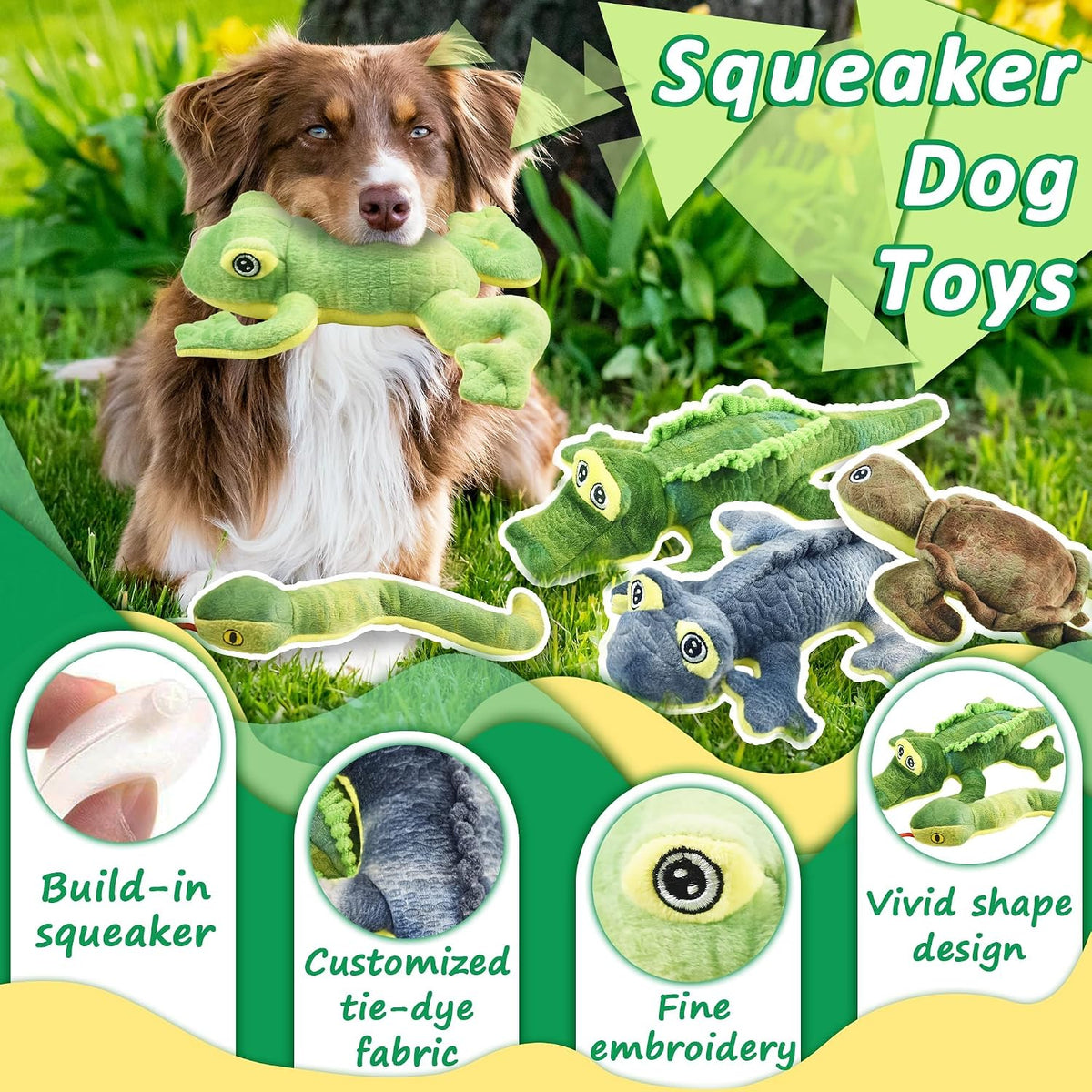 Lechong plush snake and alligator squeaky dog toys assortment