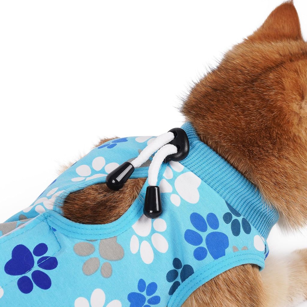 COZYDOODZ pet cone alternative suit highlighting the convenient litter box rear access.