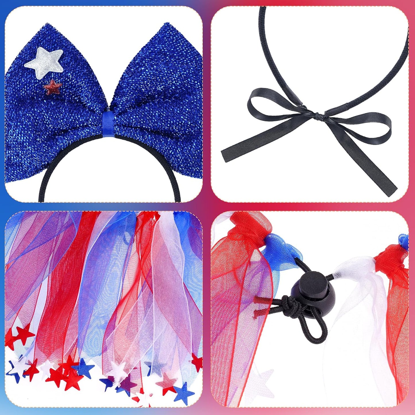 Adjustable red white and blue ribbon collar for pets
