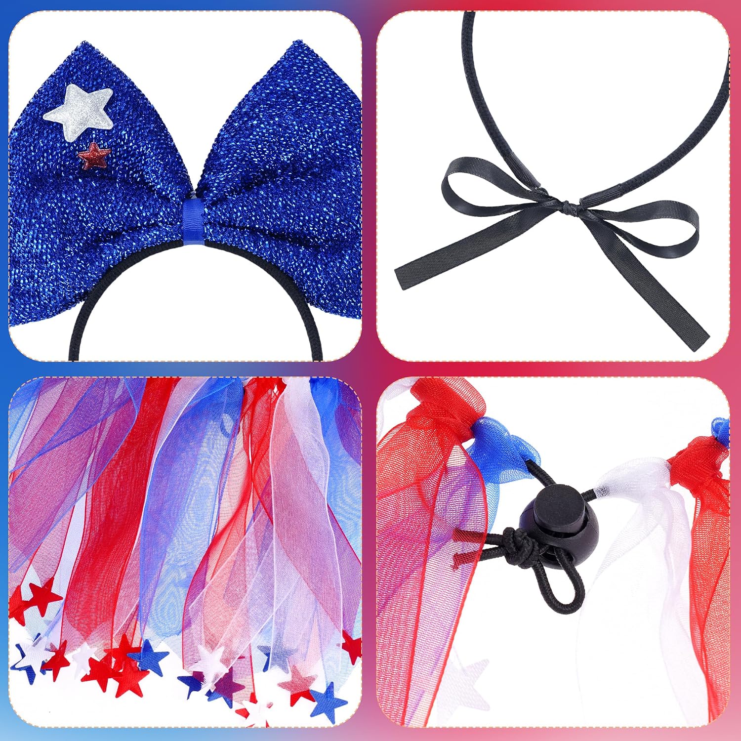 Adjustable red white and blue ribbon collar for pets