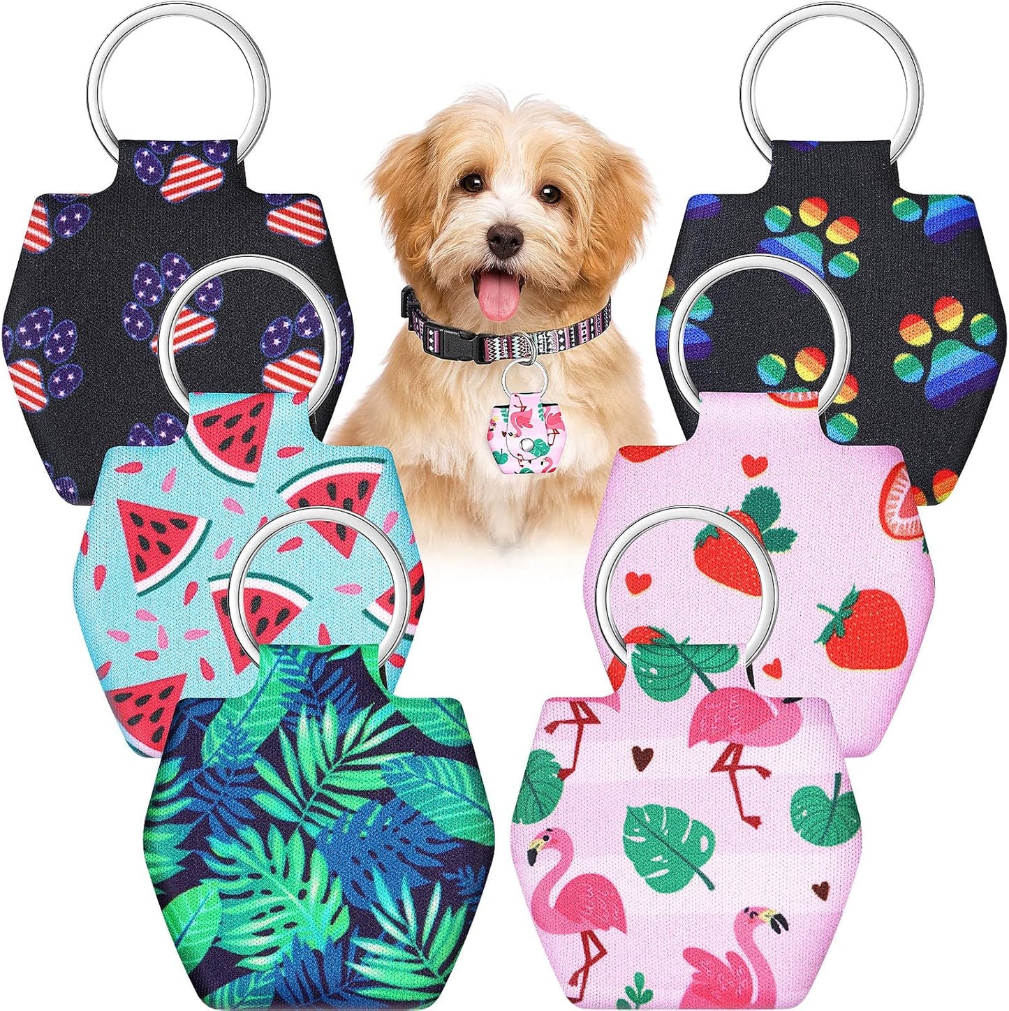 Reginary paw style dog tag silencer collection displayed flat to show clear printing and vibrant colors.