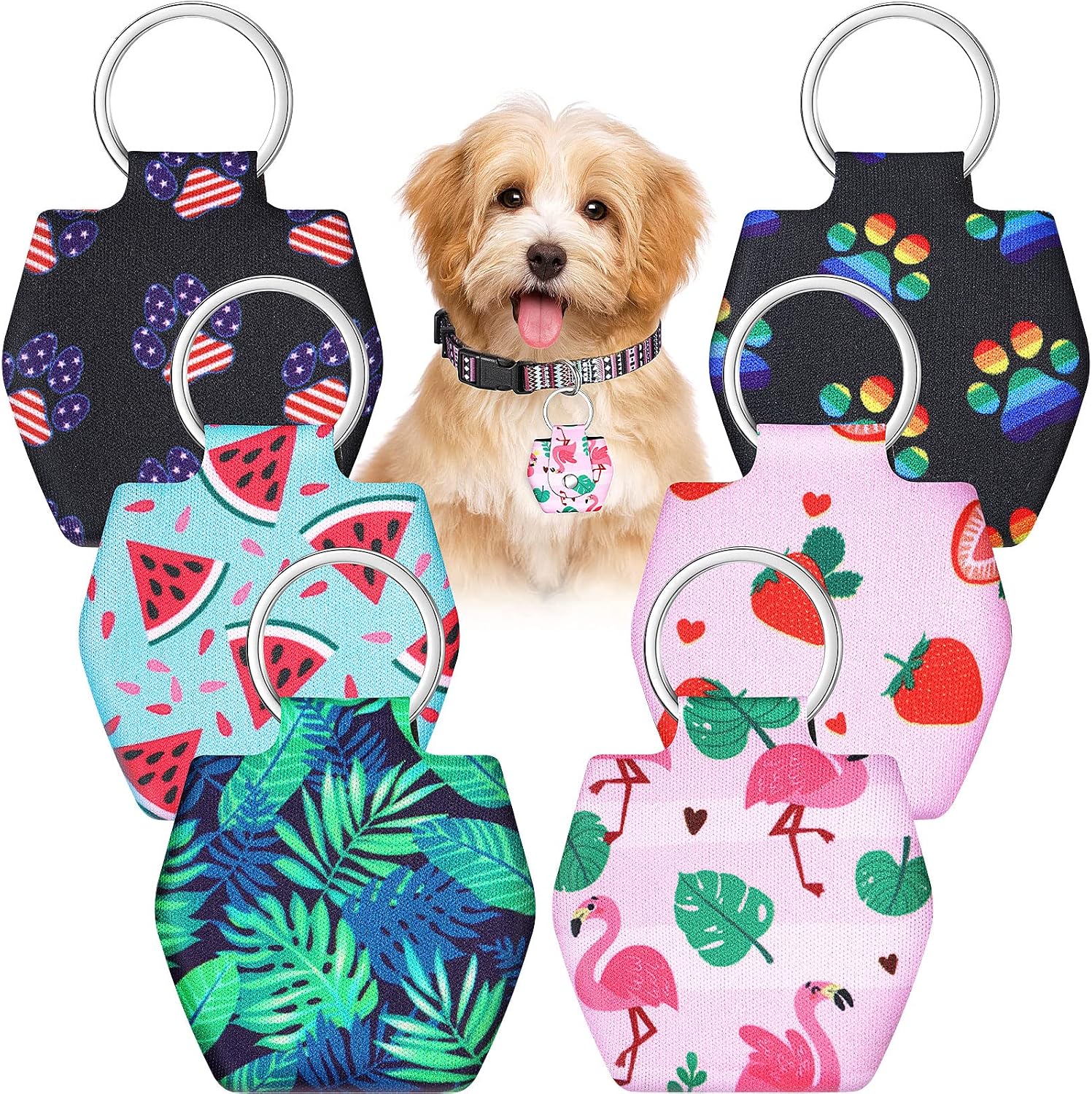 Reginary paw style dog tag silencer collection displayed flat to show clear printing and vibrant colors.