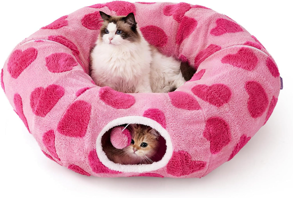 Lesure Cat Tunnel Bed for Indoor Cats - Cute Cat Donut Tunnel Toys for Small Large Cats with Washable Circle Cushion, Round Pet Peekaboo Cave Toy for Kitten/Puppy/Rabbit, Standard Cozy Clouds Blue - Image 11
