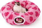 Lesure Cat Tunnel Bed for Indoor Cats - Cute Cat Donut Tunnel Toys for Small Large Cats with Washable Circle Cushion, Round Pet Peekaboo Cave Toy for Kitten/Puppy/Rabbit, Standard Cozy Clouds Blue - Image 11
